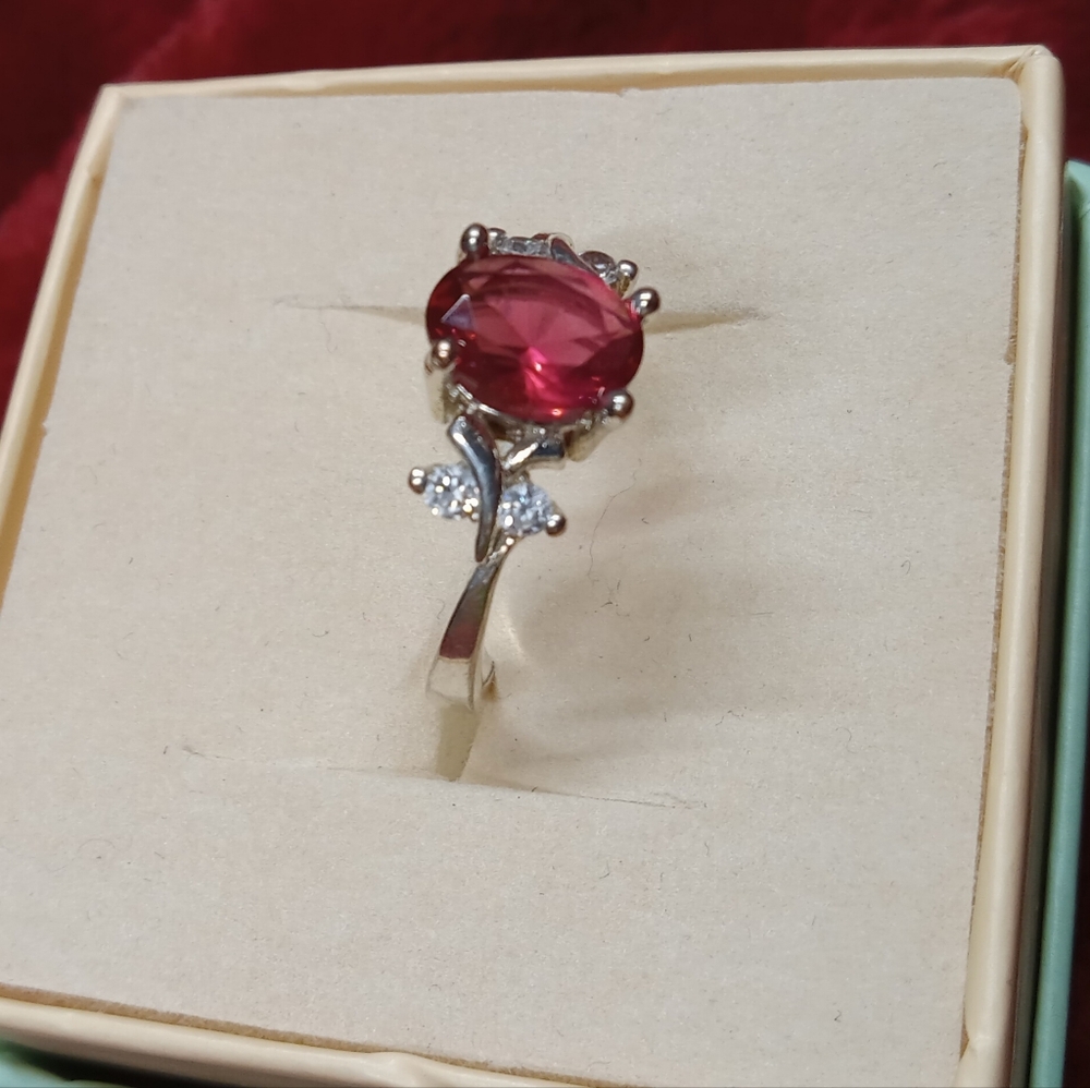 Sterling Silver Pink & White CZ Floral Ring Size 7 - Picture 4 of 14
